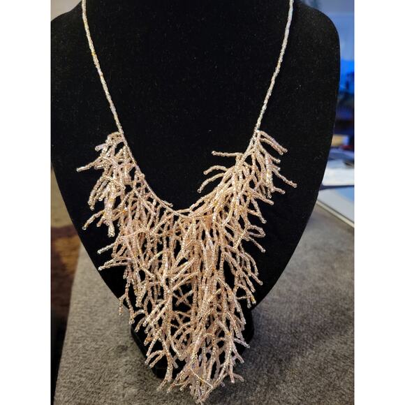 Hand-Made Light Pink Beaded Multiple Strands Boho Bib Necklace 20 inches - Picture 5 of 5